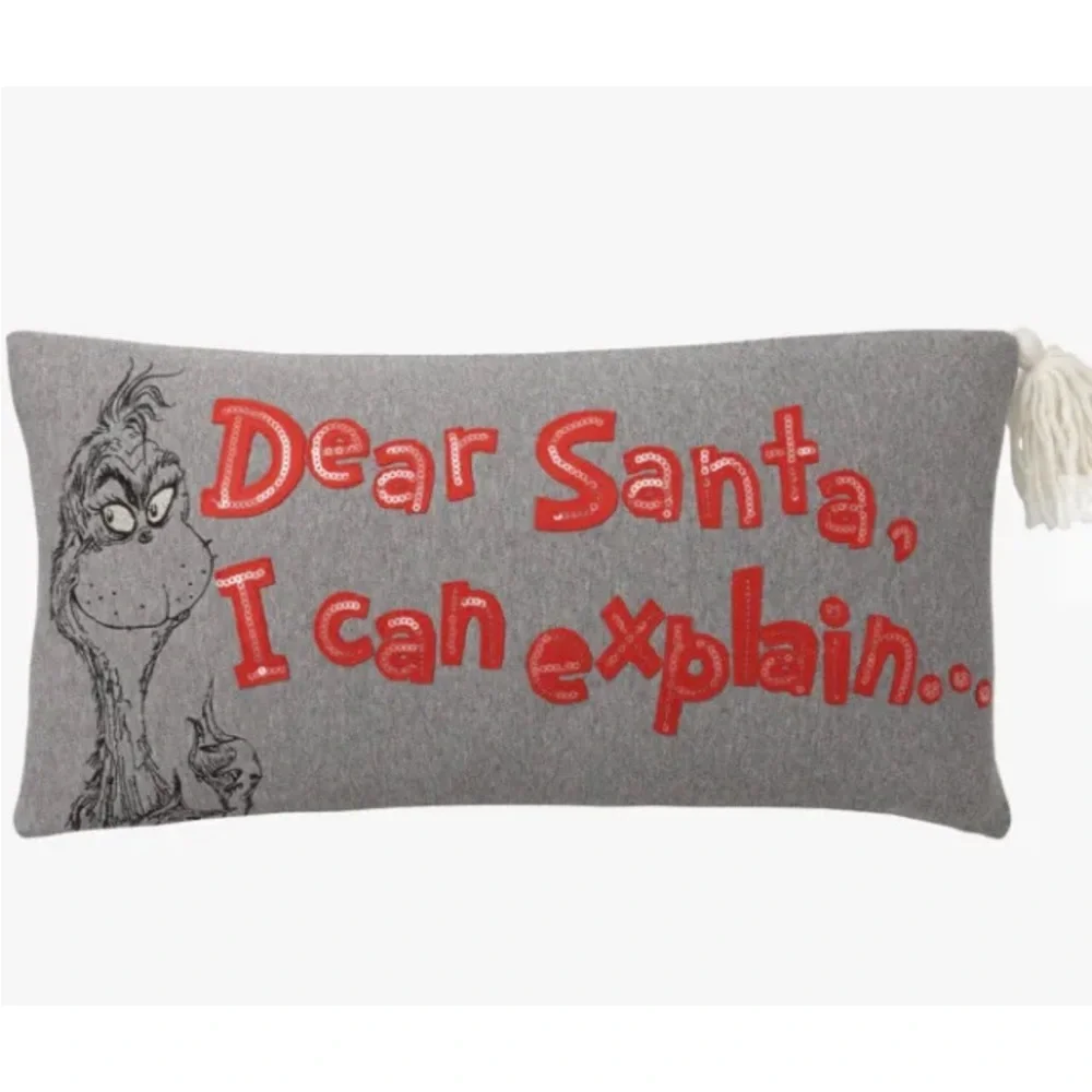 Pottery Barn Grinch Dear Santa Pillow Cover, 12x24, Dear Santa #922612 RARE NWT